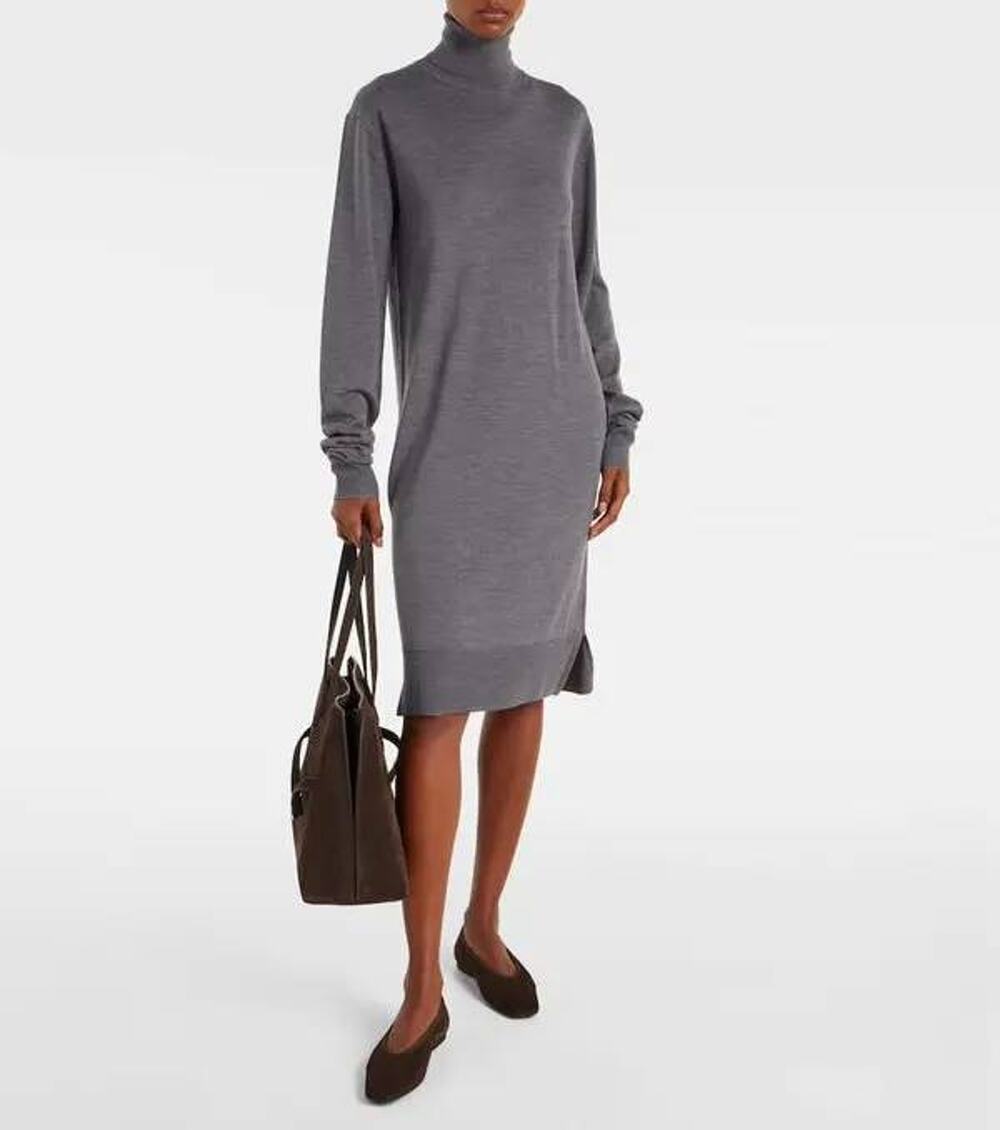 Toteme Turtleneck Long Sleeve Dress in Mid Grey Melange M